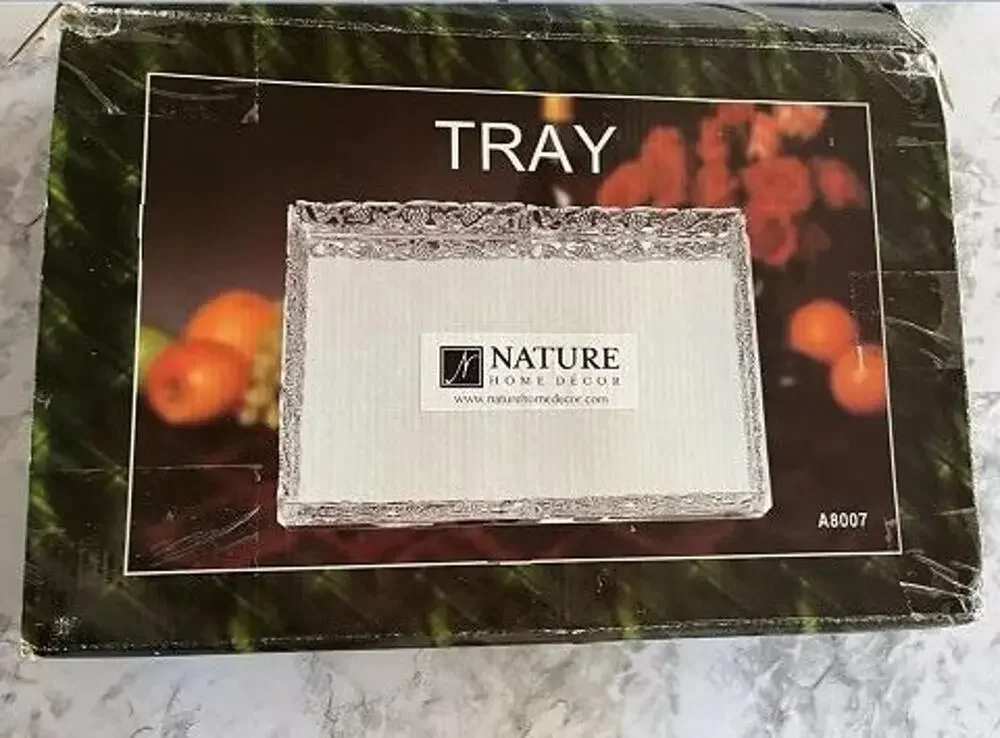 TRAY, NATURE HOME DÉCOR, GRAPE CLUSTER & LEAVES, MIRROR / SILVER